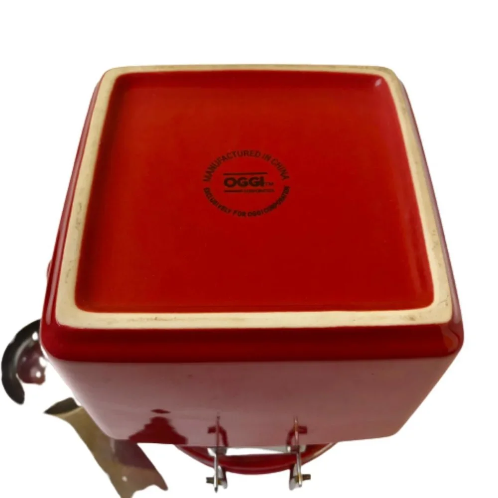 OGGI Red Ceramic Coffee Square Canister Handle & Spoon